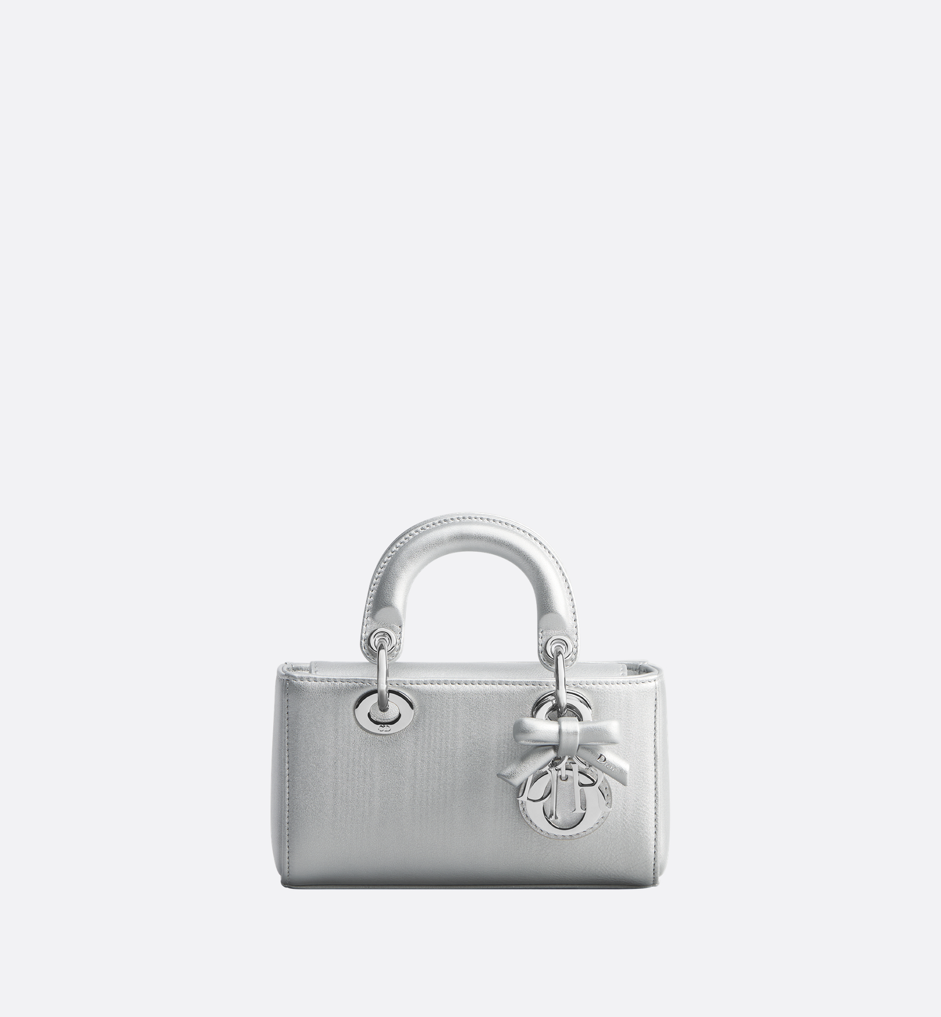Lady D-Joy Micro Bag Silver-Tone Moiré-Effect Laminated Lambskin