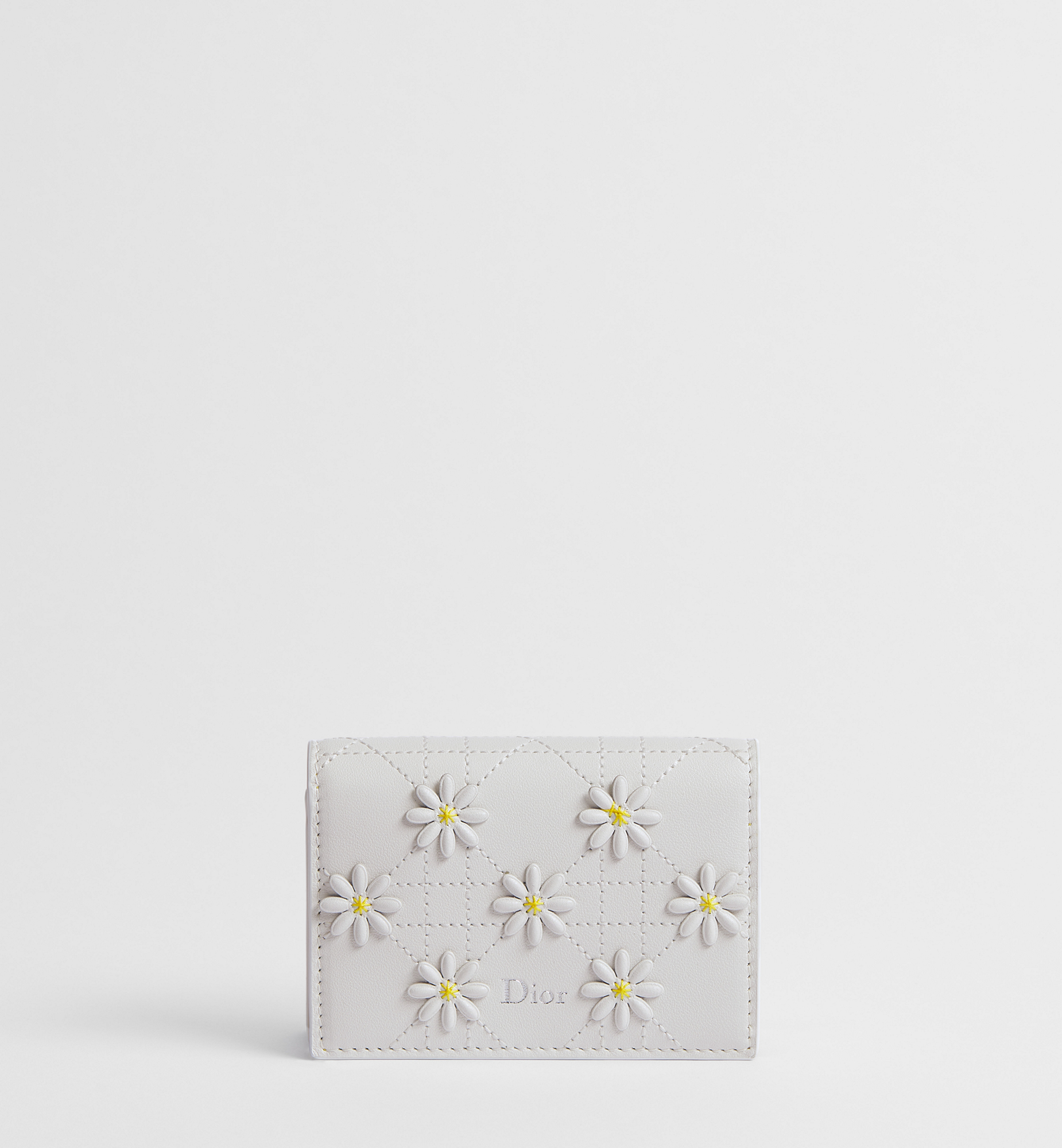 Dior Jardin Bloom Card Holder White Dior Daisy Embroidered Cannage
