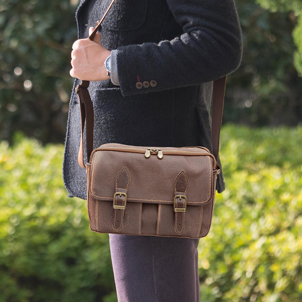 壺渋 こしぶ]柿渋染 帆布 ショルダーバッグ メンズ 帆布 斜めがけ 革