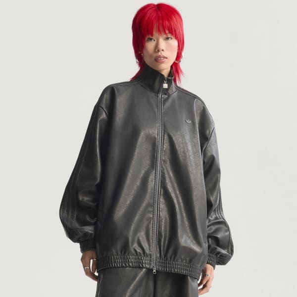 adidas Pleather Firebird Oversized Track jacket - Black | Free