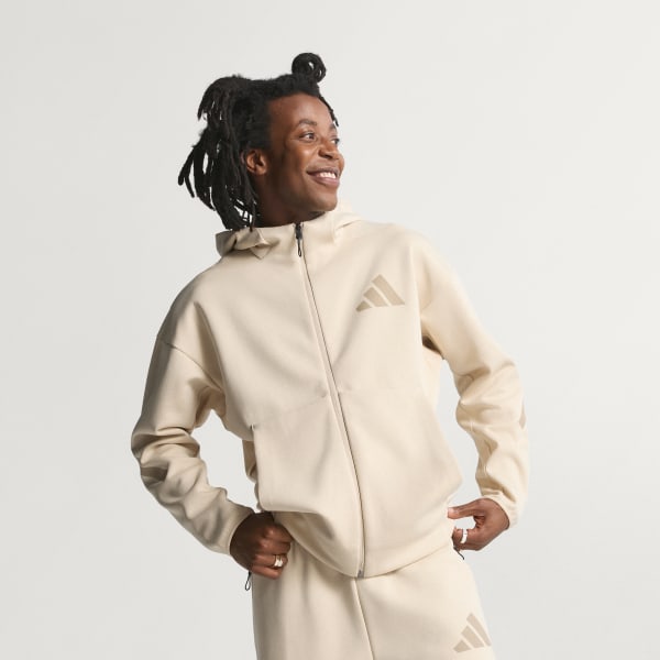 adidas Z.N.E. Full-Zip Hooded Track Jacket - Beige | Free Shipping