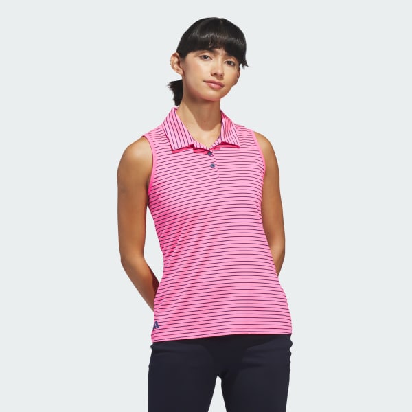 adidas Performance Stripe Sleeveless Polo Shirt - Pink | Free