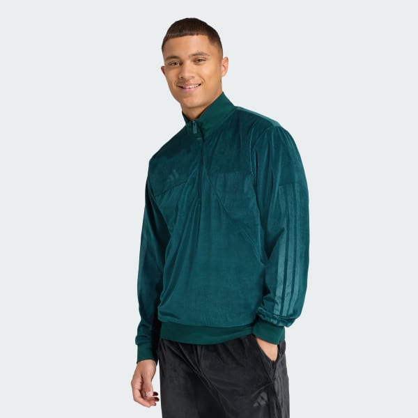 adidas VELOUR HALF ZIP Track Top - Green | Free Shipping with adiClub