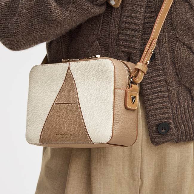 Camera Crossbody Bag in Soft Taupe & Ivory | Aspinal of London
