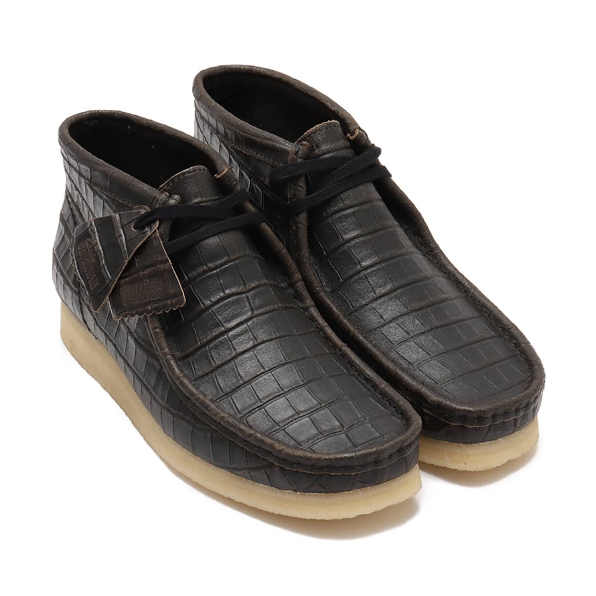 Clarks Wallabee Boot Black Crocodile Distress Black （クラークス
