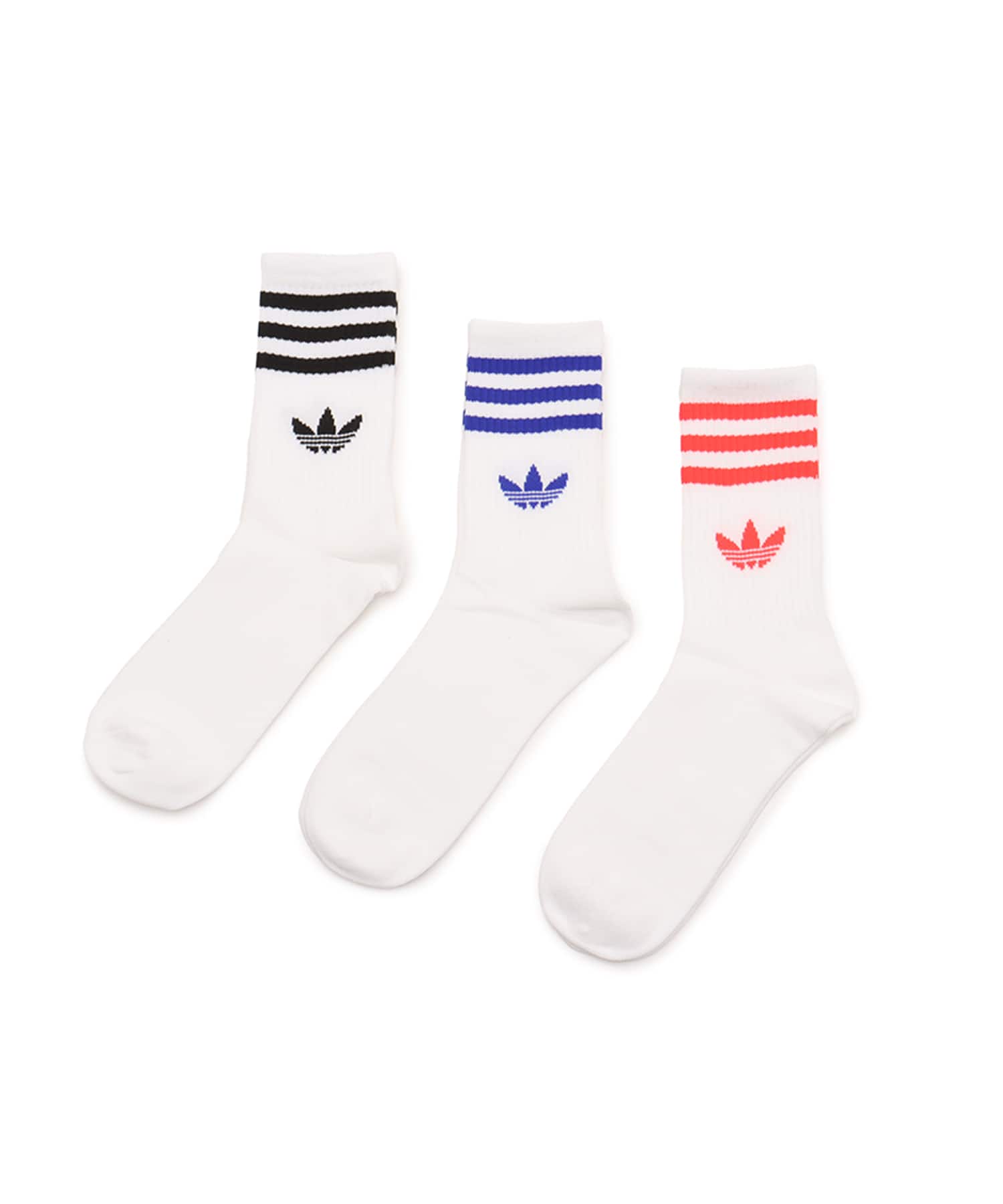 adidas 3-STRIPES CREW SOCKS 3 PAIRS ホワイト/ルシッドレッド