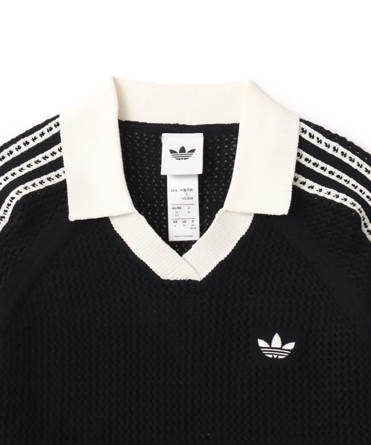 adidas KNITTED CROCHET POLO ブラック（アディダス ニット クロッシュ