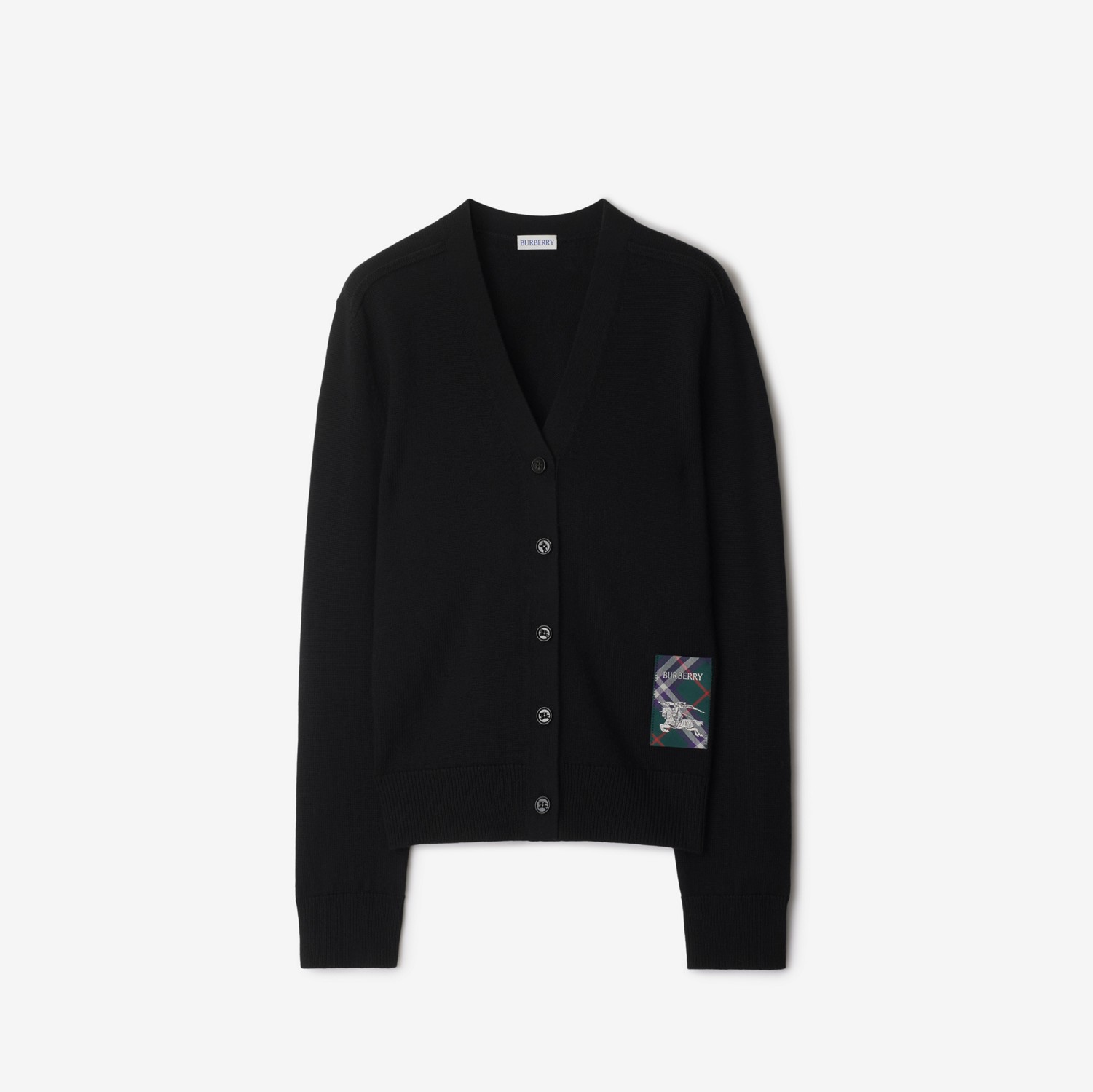 Check Label Wool Cardigan in Black - Women | Burberry® Official