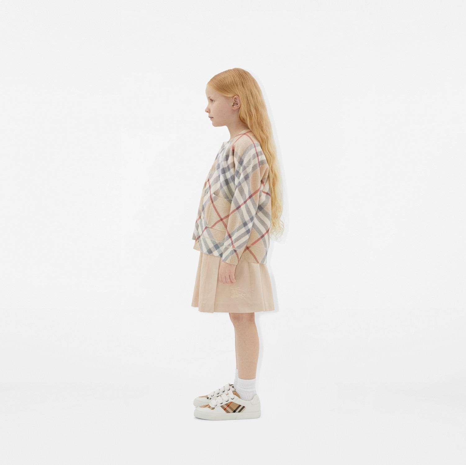 Check Cotton and Leather Sneakers in Sand - Children | Burberry