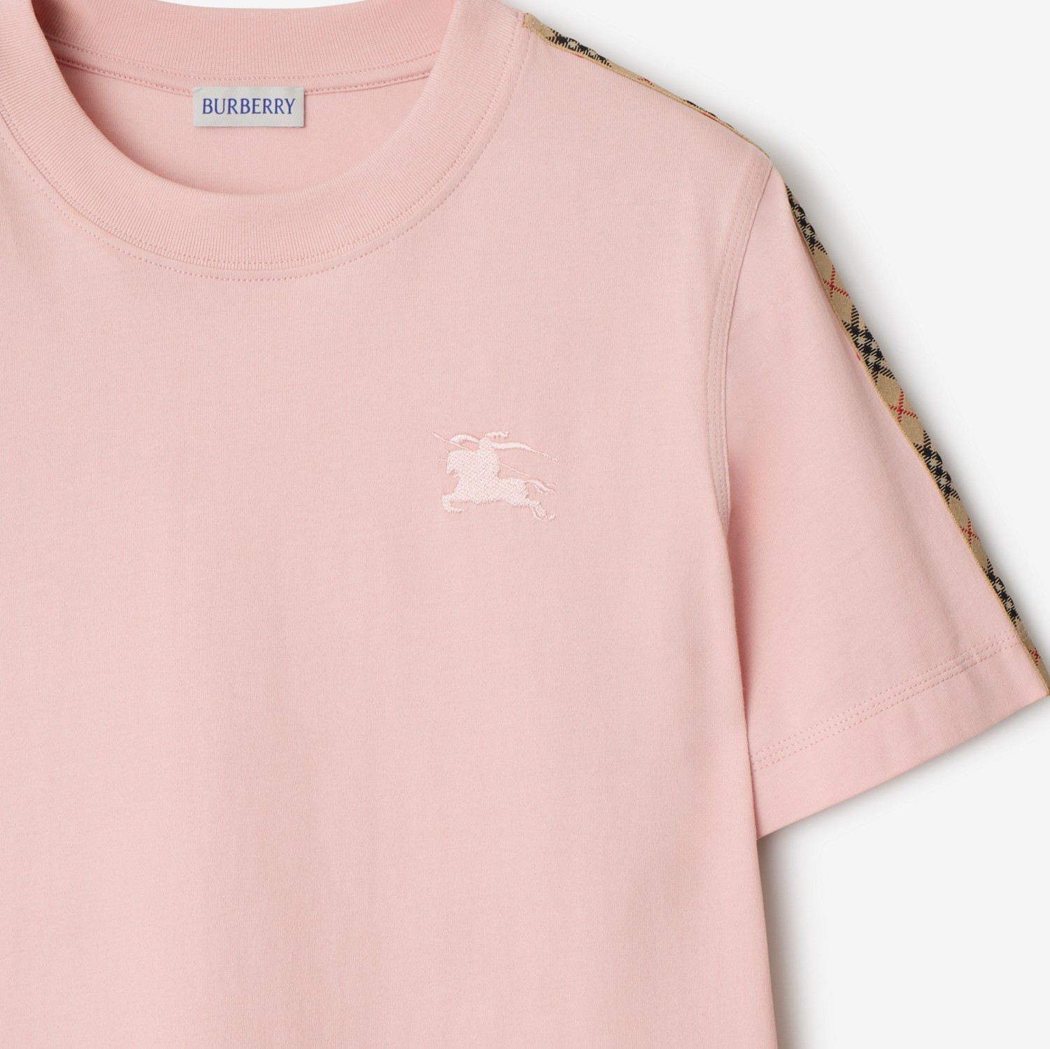 Check Trim Cotton T-shirt in Bouquet - Women | Burberry® Official