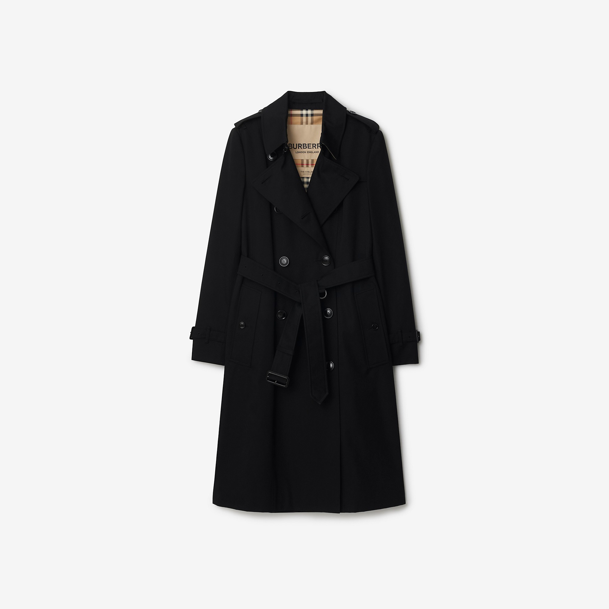 Long Chelsea Heritage Trench Coat in Black - Women, Cotton