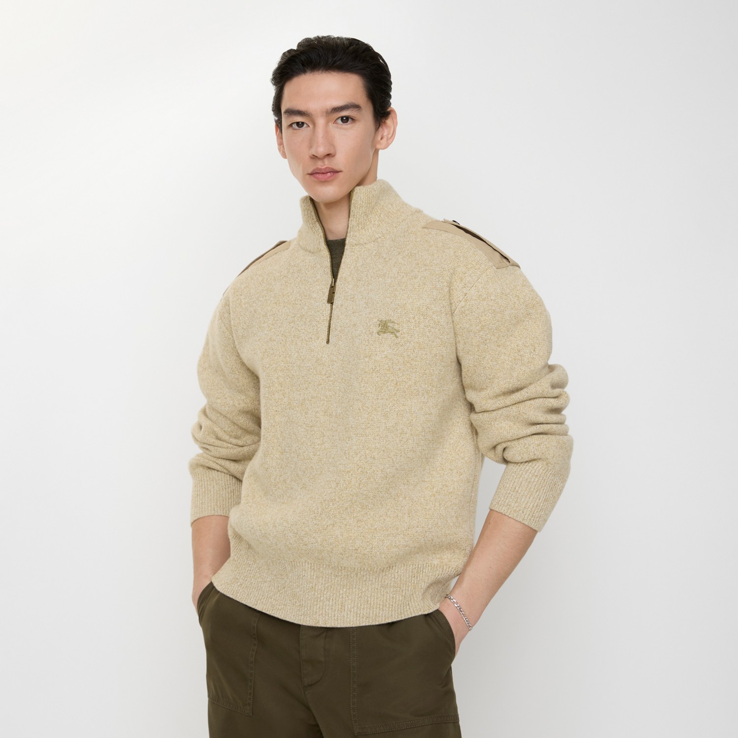 Wool Cashmere Half-zip Sweater in Hamper beige - Men | Burberry