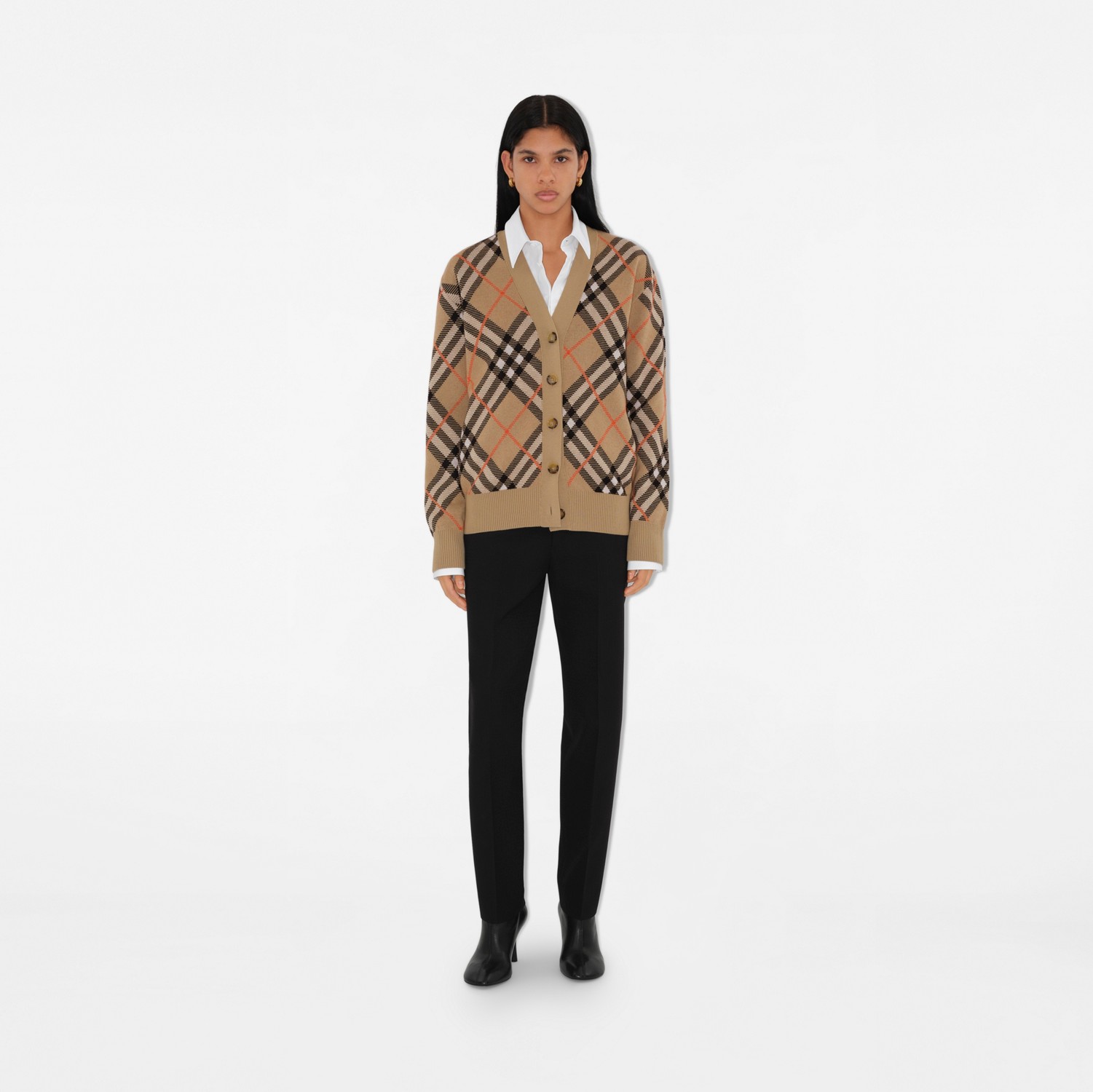 Check Wool Mohair Blend Cardigan in Sand - Women | Burberry® Official