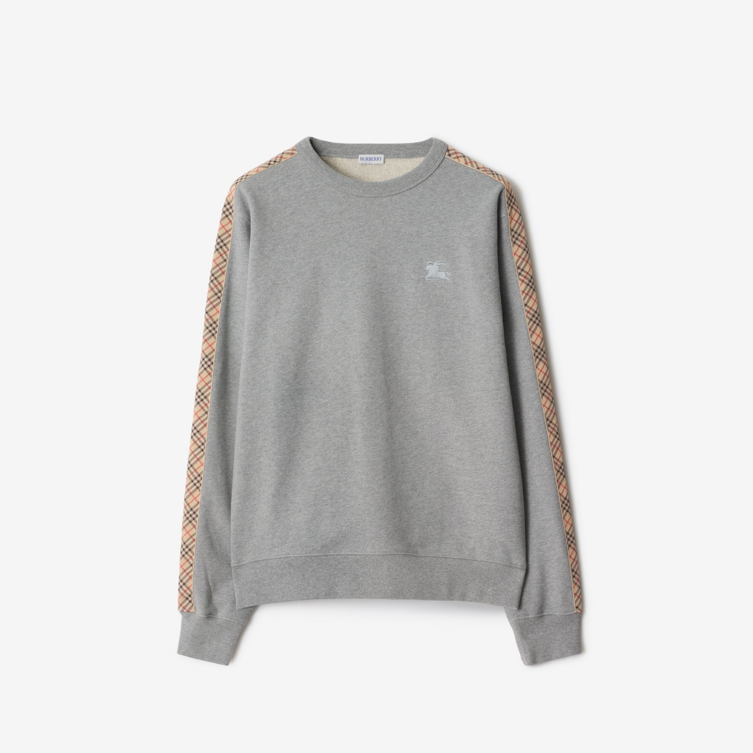 Check Trim Cotton Sweatshirt in Pale grey melange - Men | Burberry