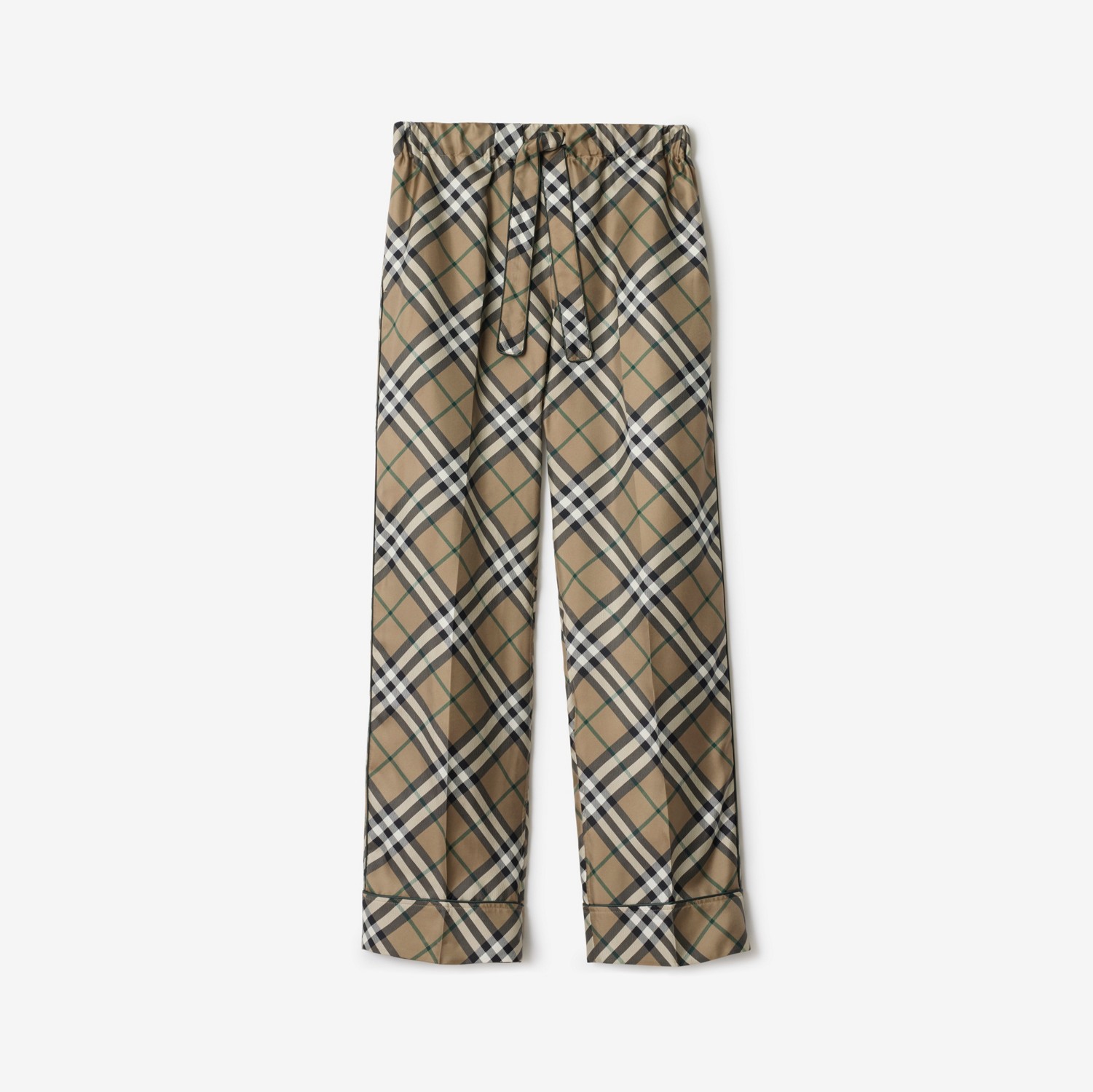 Check Silk Pyjama Trousers in Linden beige - Women | Burberry
