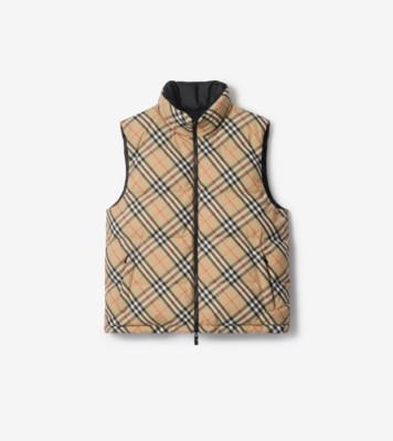 リバーシブル チェック ダウンベスト (サンドベージュ) - メンズ