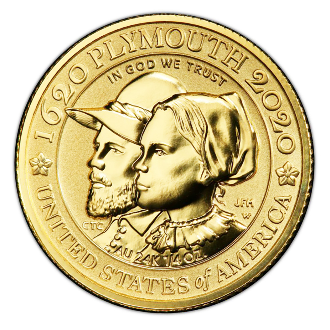 Gold $10 Commemorative 2020 Mayflower 400th Anniversary Reverse