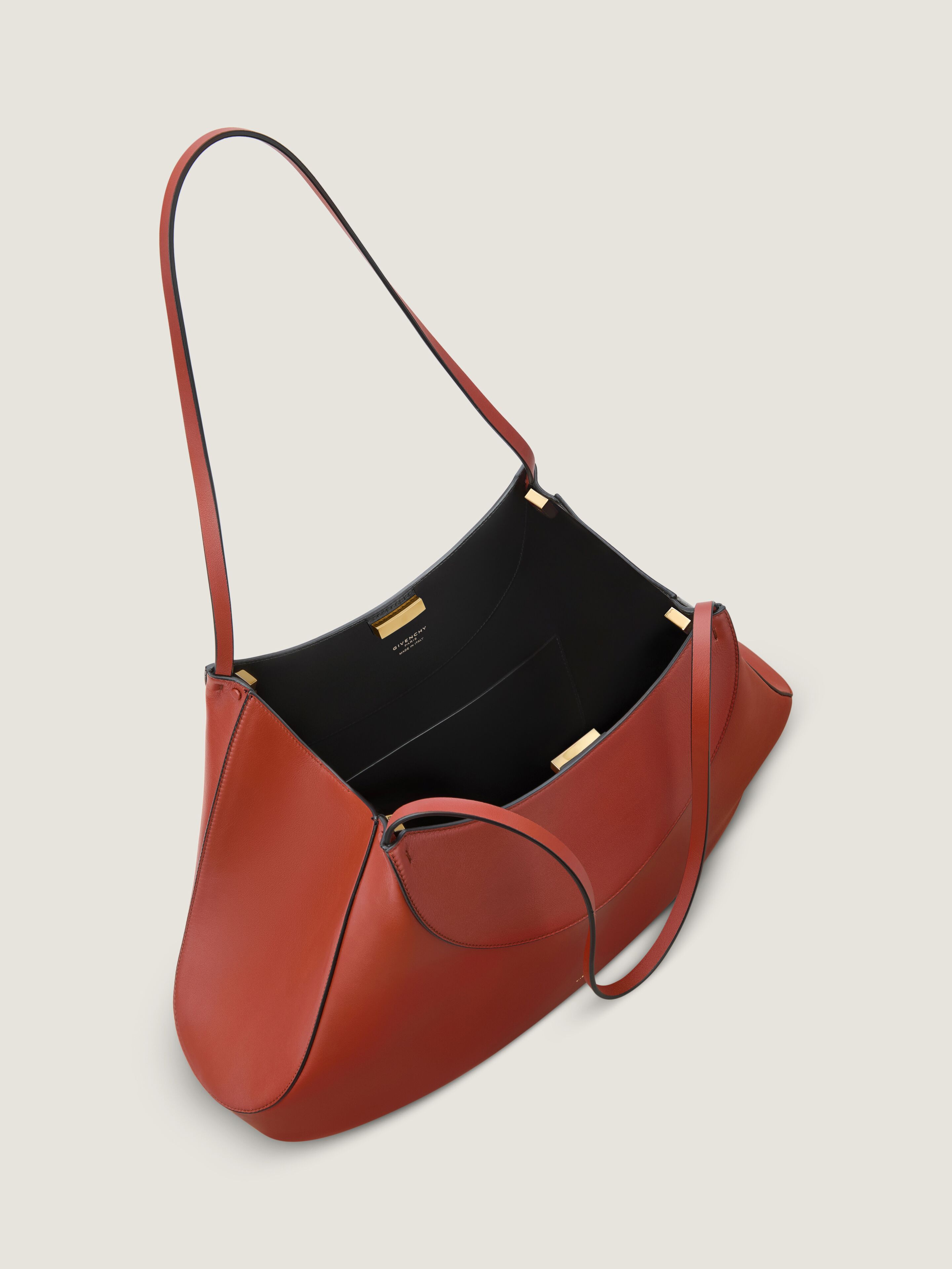 Medium Facet tote bag in grained leather - terracotta in