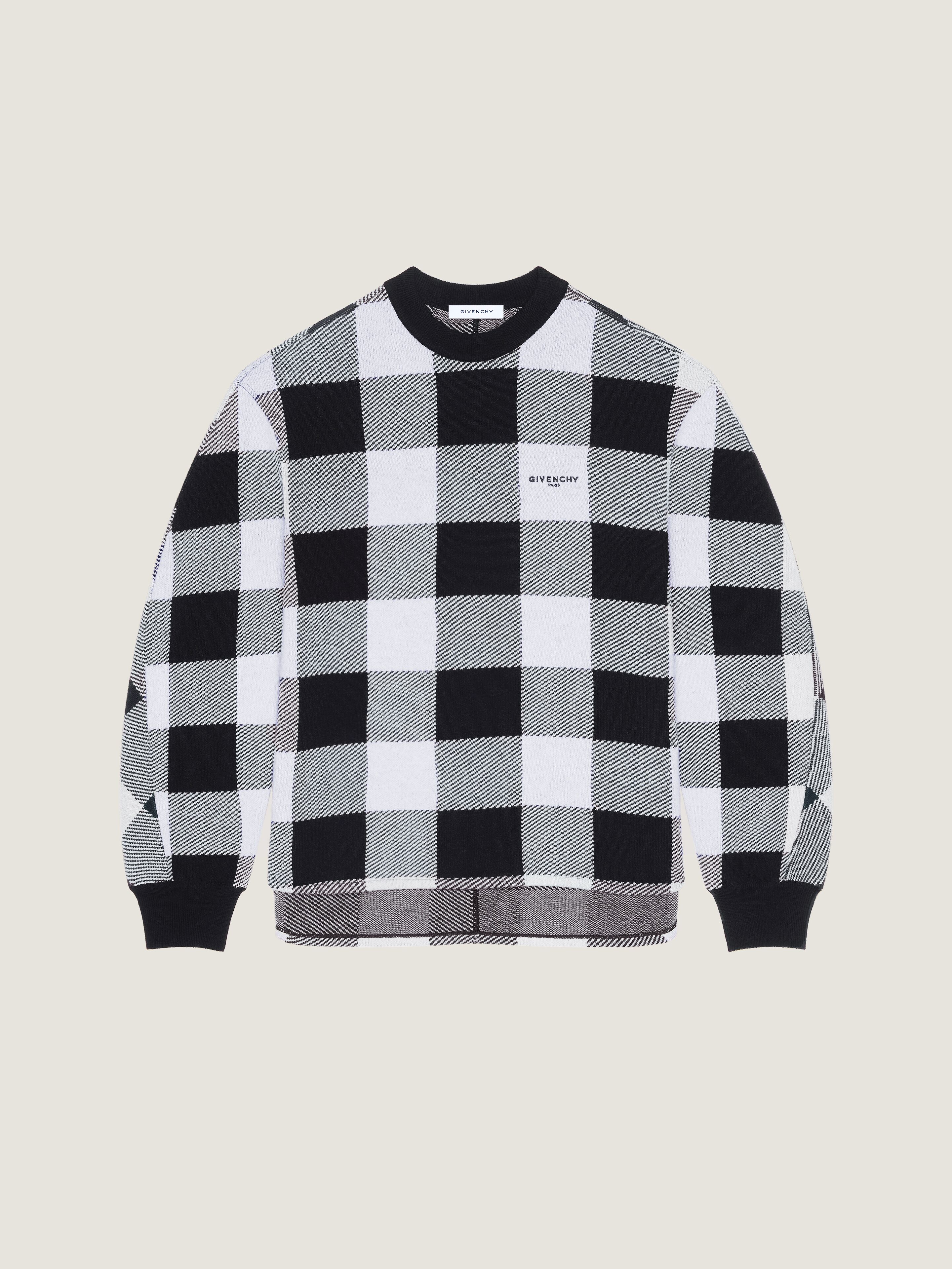 Checked sweater in wool embroidered GIVENCHY Paris - black/white