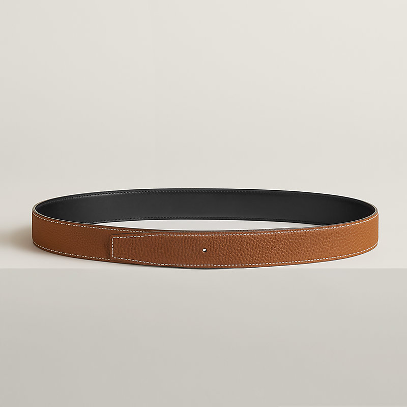 Reversible leather strap 32 mm - Black | Hermès USA