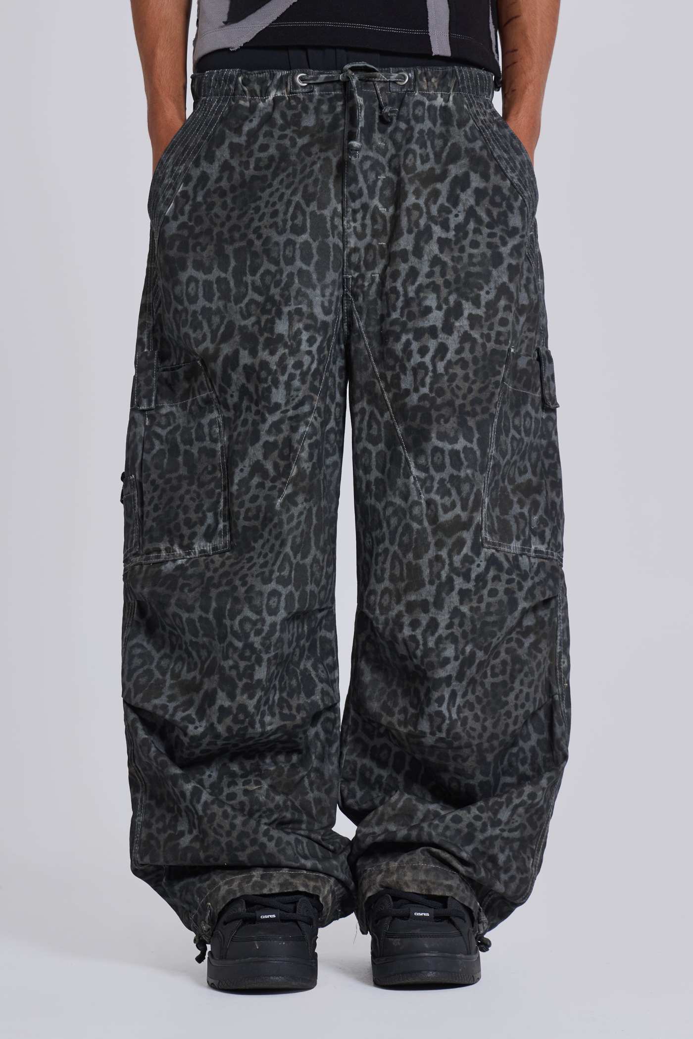 Charcoal Leopard Parachute Pants | Jaded London | Clothing