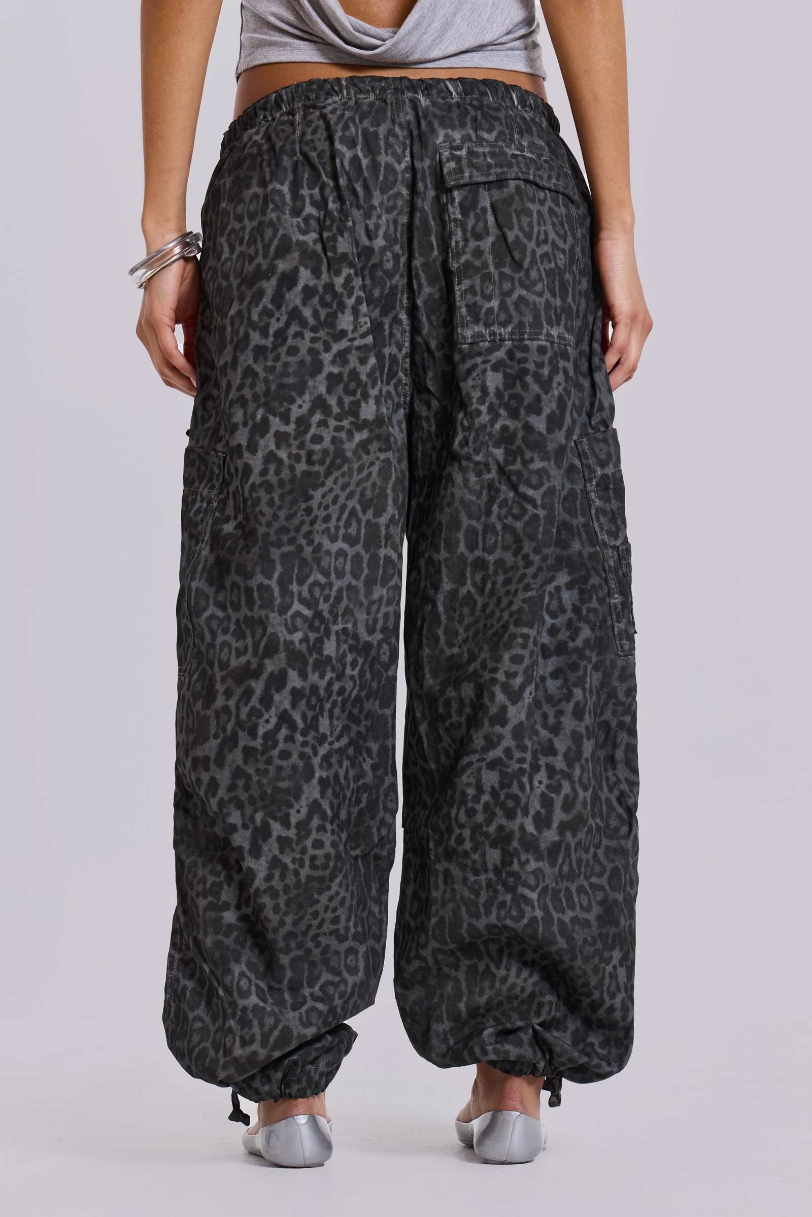 Charcoal Leopard Parachute Pants | Jaded London | Clothing