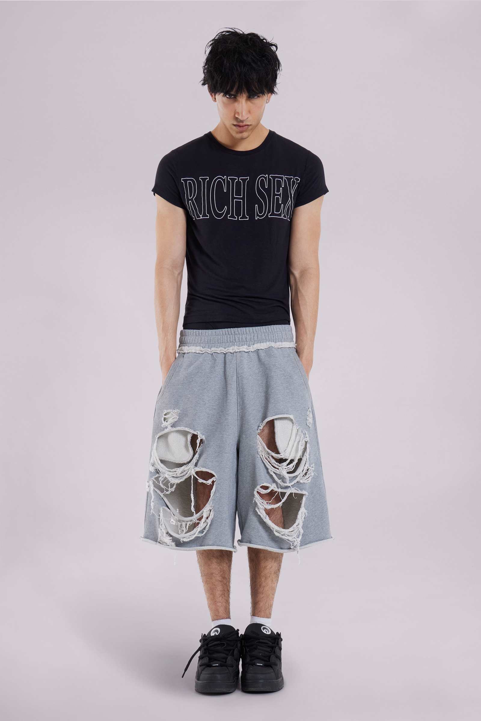 Grey Distressed Monster Shorts | Jaded London | Clothing