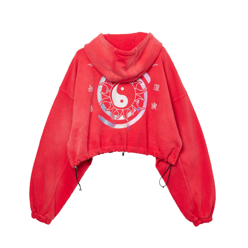 Short 陰陽 Vintage Zipup Hoodie (Red) - ZUTOMAYO MART