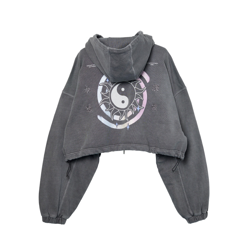 Short 陰陽 Vintage Zipup Hoodie (Gray) - ZUTOMAYO MART