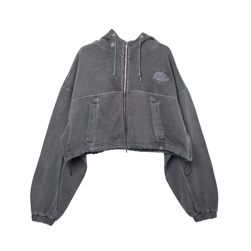 Short 陰陽 Vintage Zipup Hoodie (Gray) - ZUTOMAYO MART