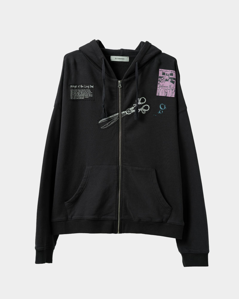 Scissors Full-zip Hoodie (Vintage Black) - ZUTOMAYO MART