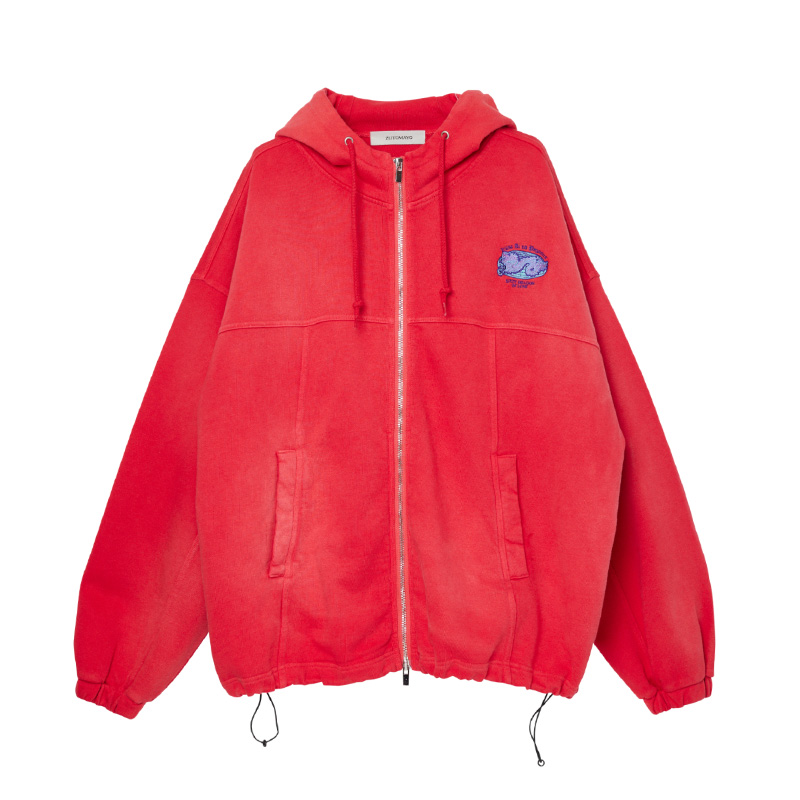 陰陽 Vintage Zipup Hoodie (Red) - ZUTOMAYO MART