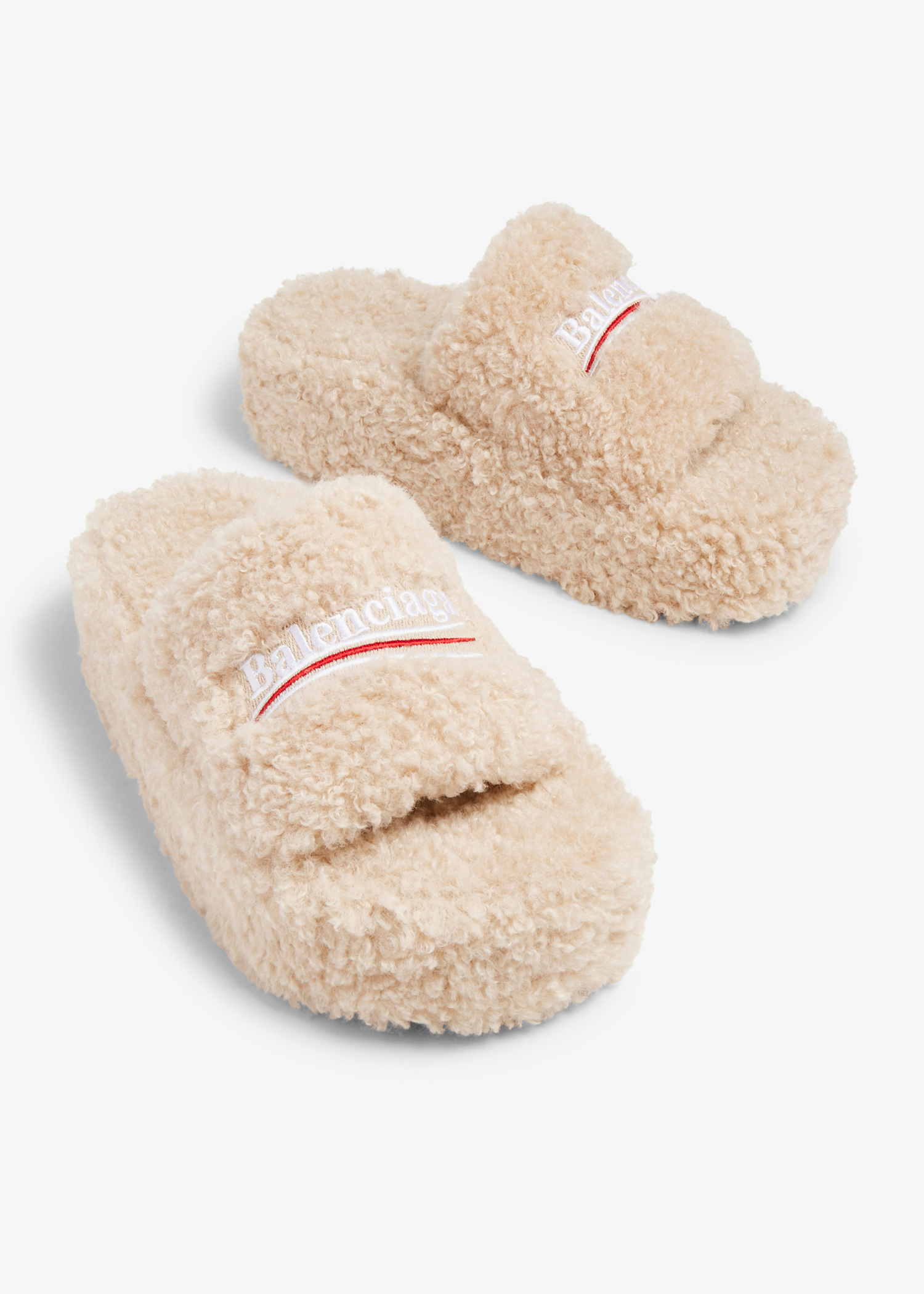Balenciaga Furry platform slide sandals for Women - Beige in USA