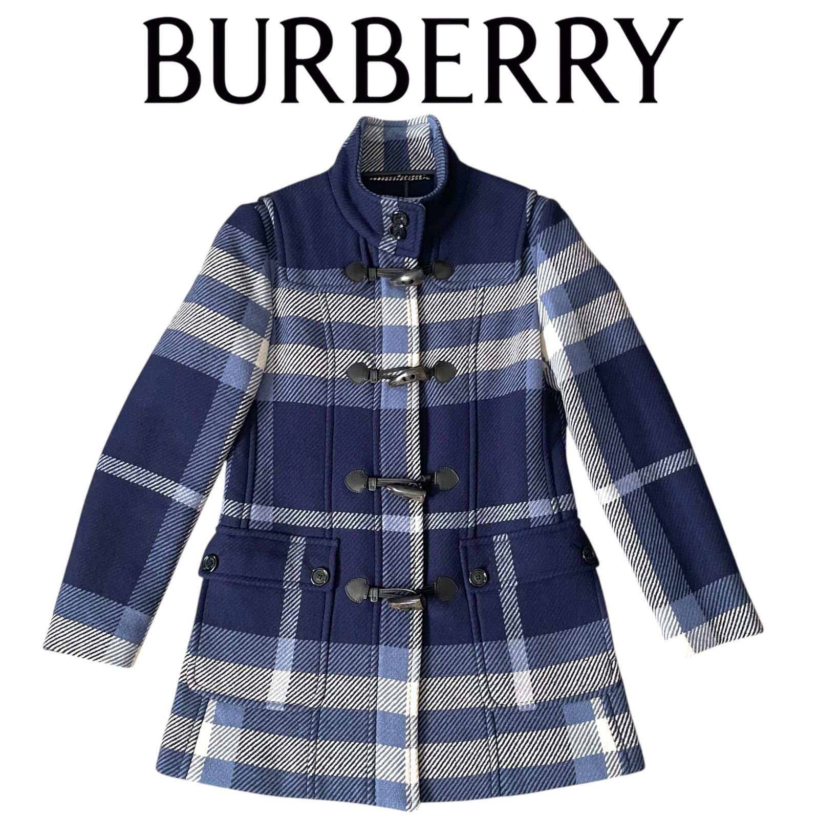 BURBERRY ダッフルコート チェック コート アウター ネイビー ブルー