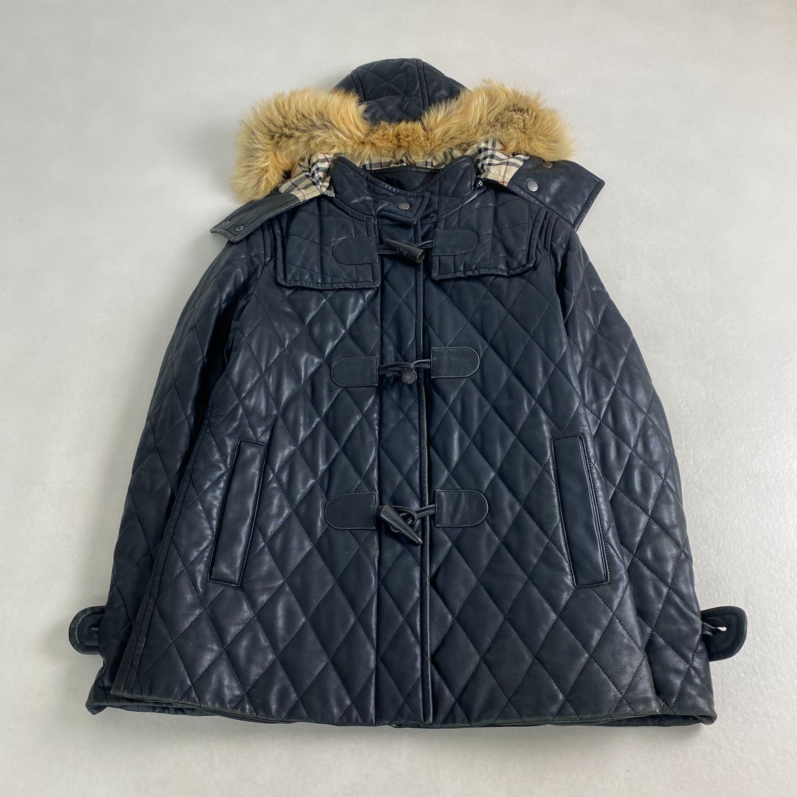 バーバリーロンドン ダッフルコート レア 2way レザー キルティング