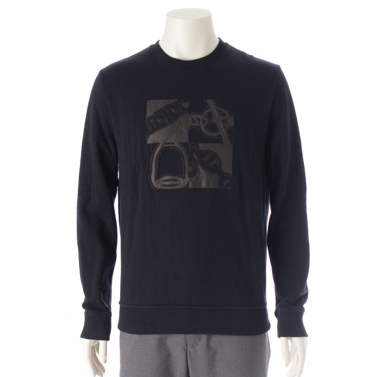 エルメス コットン メタルリー オ カレ レザーパッチ トレーナー