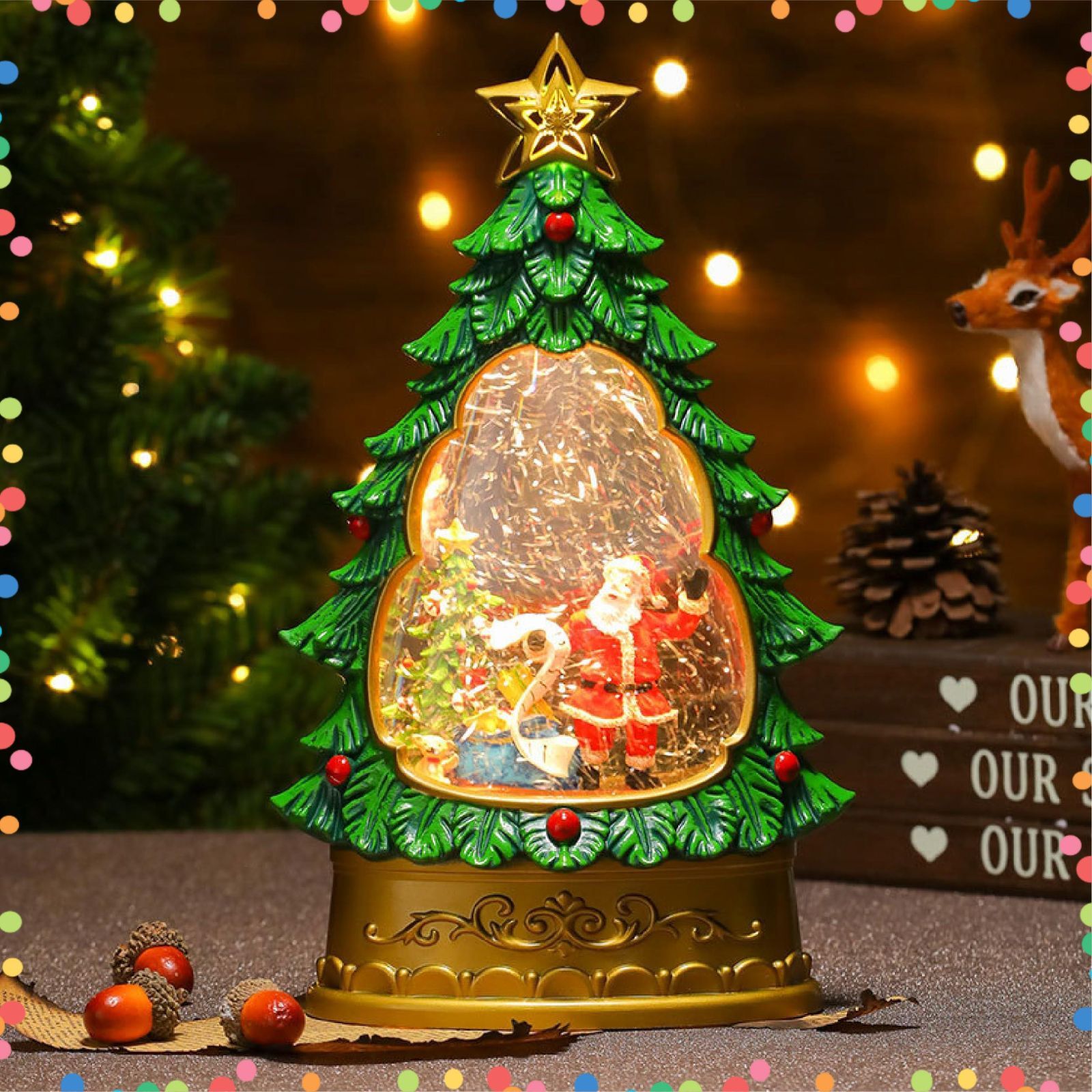 オルゴール クリスマスツリー型置物 サンタクロース付き Amazon