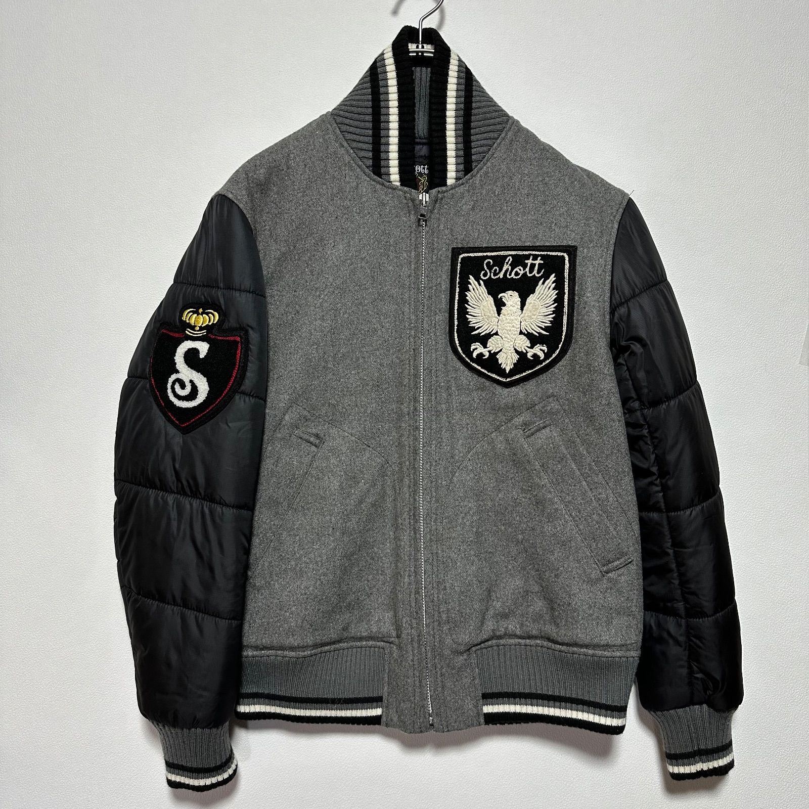 SCHOTT ショット スタジャン M グレー×ブラック 切替 メルトン