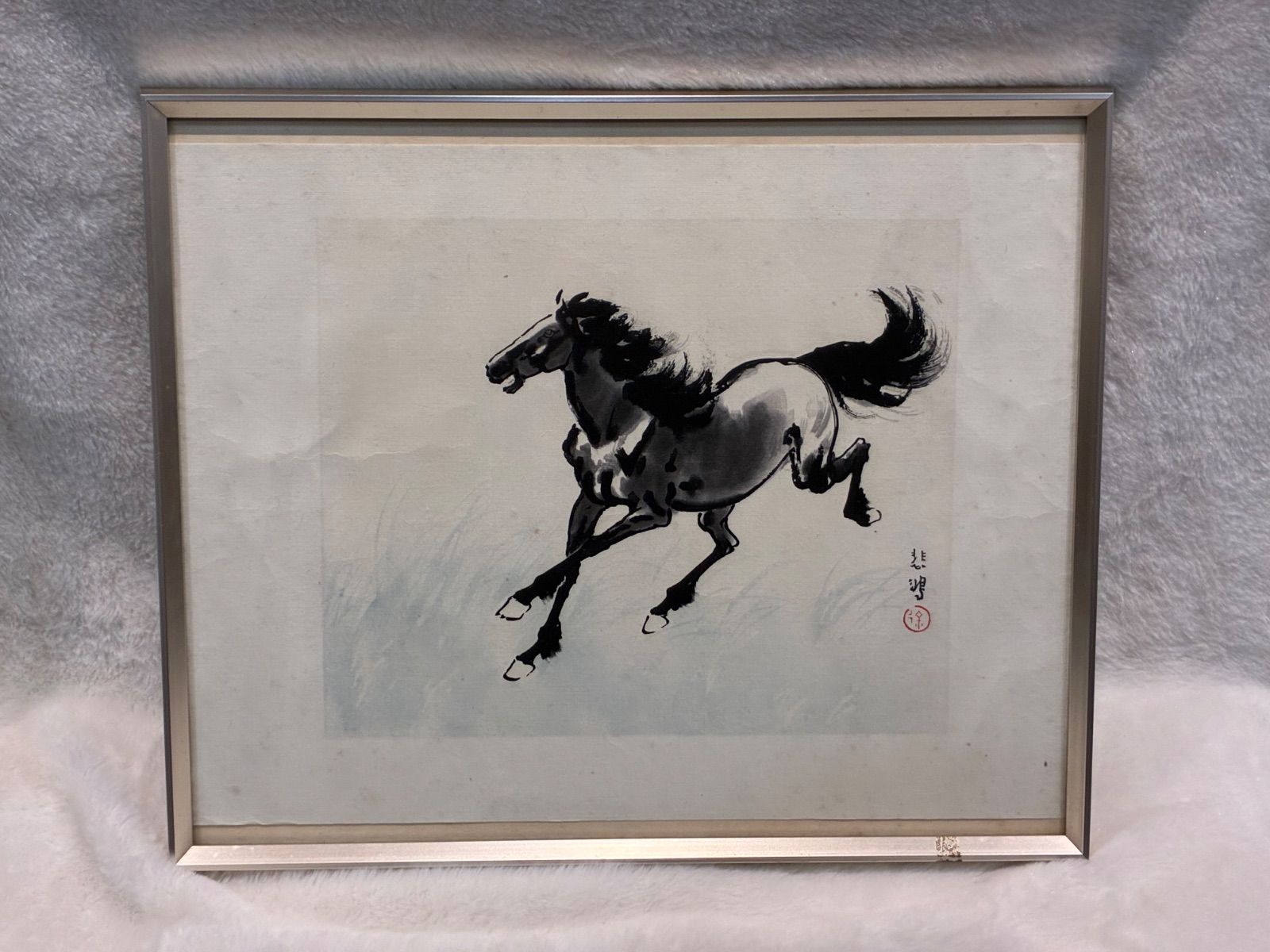 四条屏・名人字画 徐悲鴻「奔馬図」掛け軸 墨馬・装飾屏風 美術掛画 四条