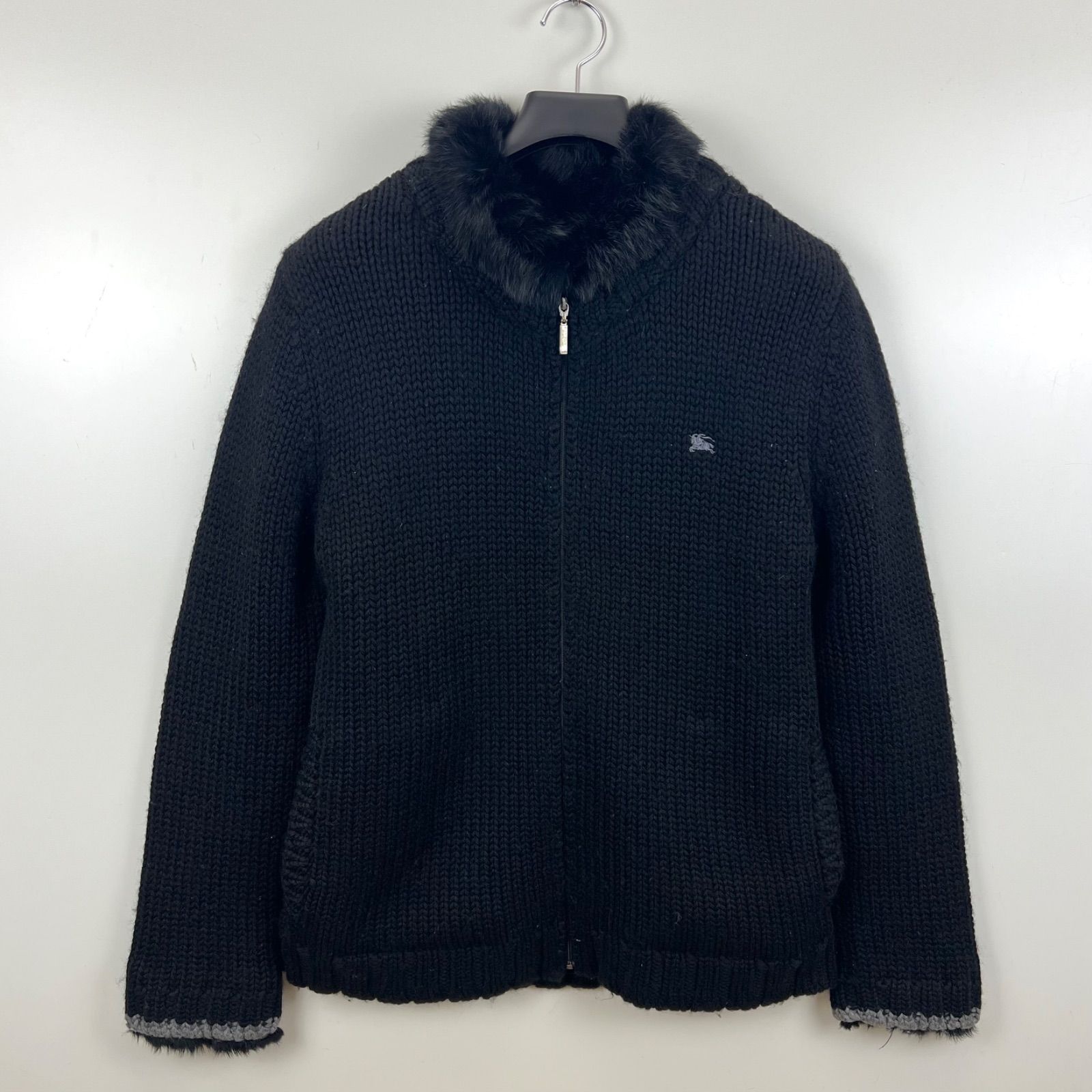 BURBERRY BLACK LABEL 00s y2k WOOL cowichan zip knit sweater 3 L