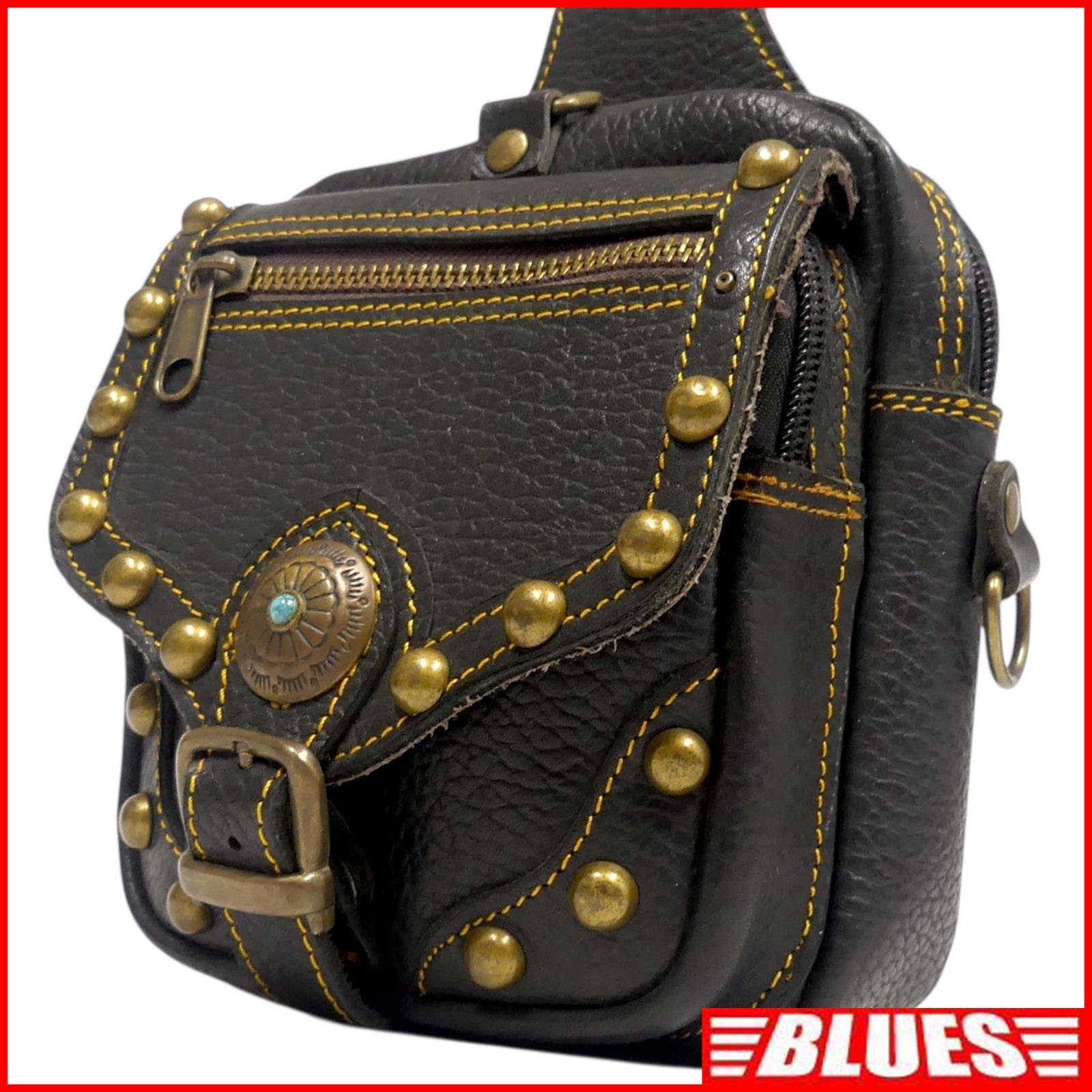 ショルダーバッグ 斜め掛け メンズ バイカー ウエストポーチ コンチョ