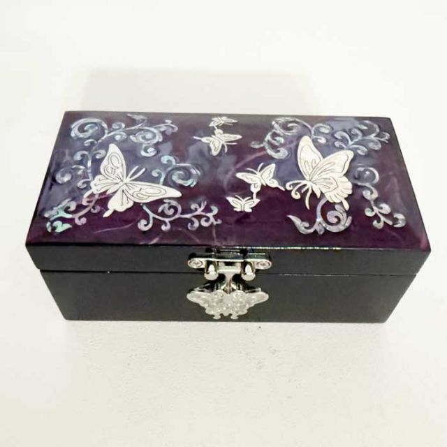 螺鈿細工 宝石箱 小物入れ 紫に螺鈿の上品な輝き 蝶の 韓国伝統工芸