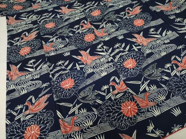 平和屋着物○浦野理一 型染 小紋 流水花鳥文 正絹 逸品 AABF2903ck