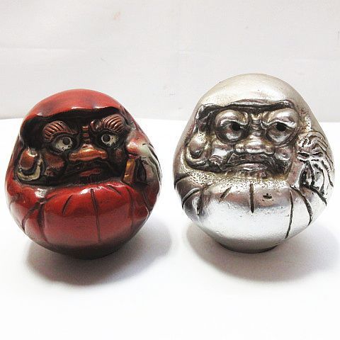 年代物 達磨大師 だるま 2個セット 鋳物/金属他 置物 795g/1020g