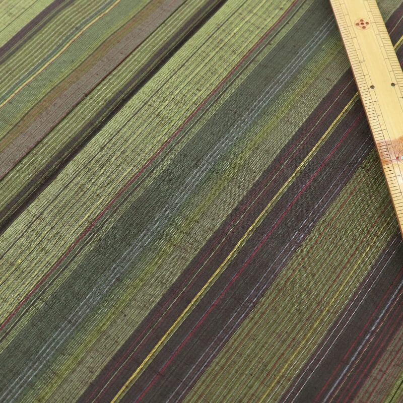 紬 証紙付き 本場真綿絢結城紬 袷 レディース 正絹 灰緑 縞 草木染