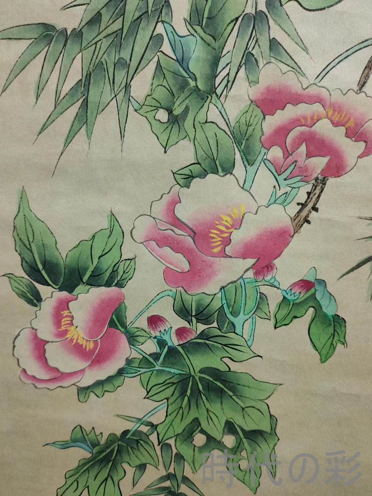 中国古美術.近現代.孔小瑜款.花鳥図.宣紙画.三尺手描き.肉筆.掛け軸