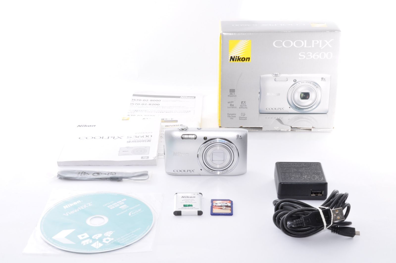 Nikon COOLPIX S3600 デジカメ シルバー 充電器、箱付き Nikon COOLPIX