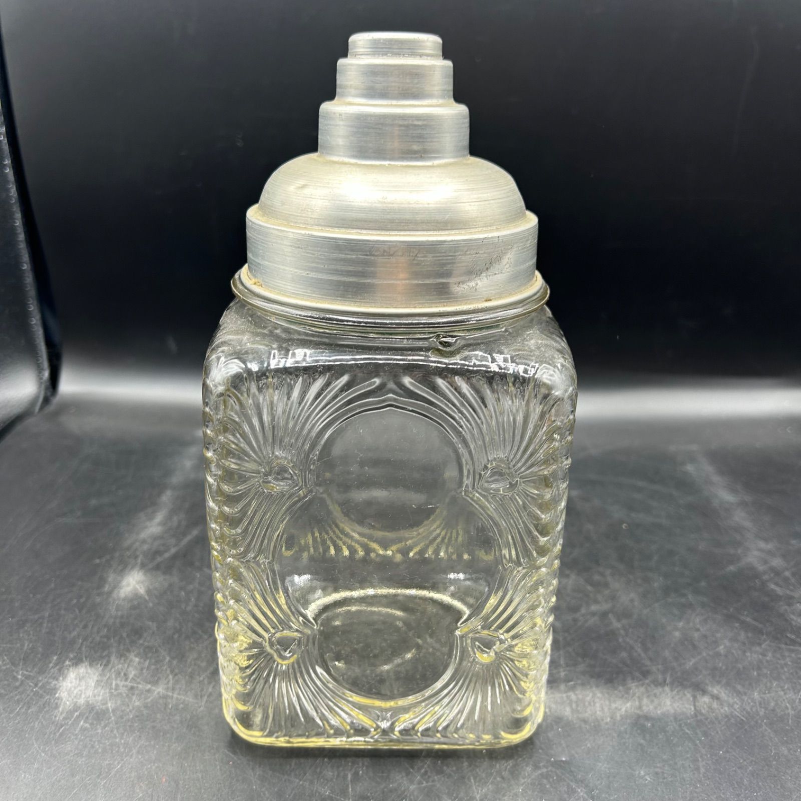 昭和レトロ お菓子瓶 ガラス あめや瓶 アルミ蓋 駄菓子 当時物