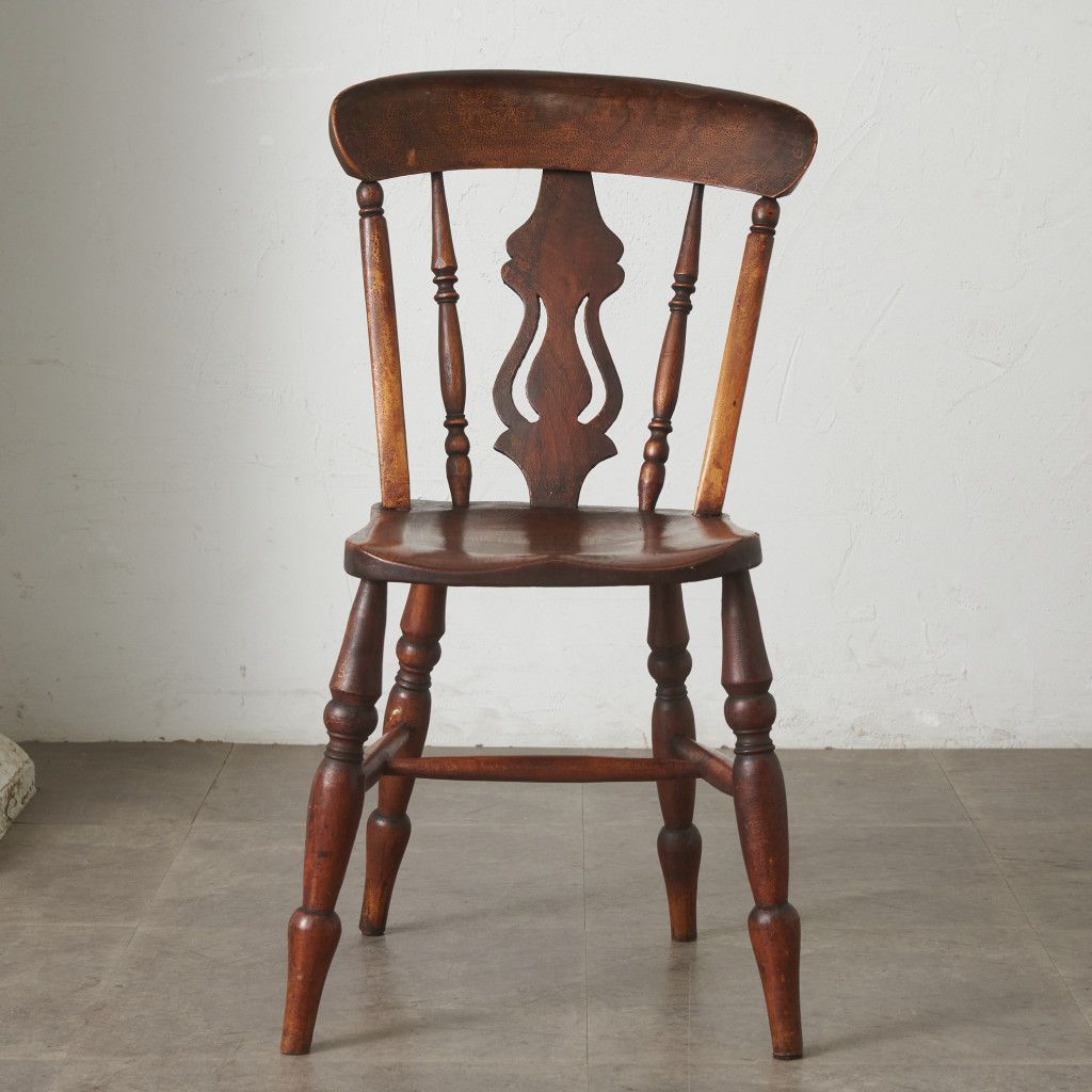 英国アンティーク◇古木キッチンチェアc/無垢材ダイニングチェア/椅子