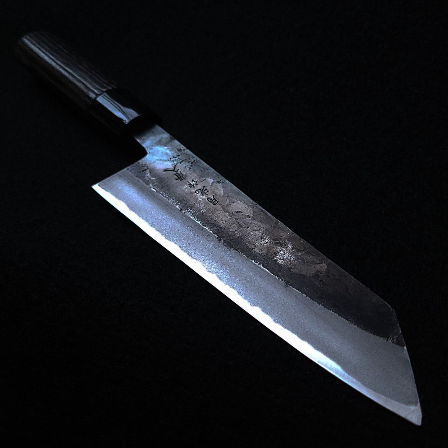 青紙2号 黒打 文化包丁 165㎜ G1401 焼栗柄 手作り 鍛造 月光作